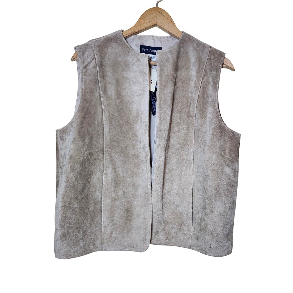 Vintage Deadstock Port Camard Suede Leather Vest Women Large Tan Open Front Boho